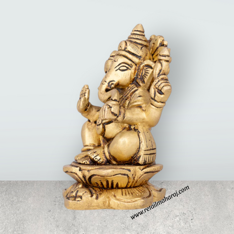 Ganesh Murti - 4.5 x 2.5 Inches | Antique Brass Idol/ Vinayagar Statue/ Ganapati Idol for Pooja/ 710 Gms Approx - Retail Maharaj