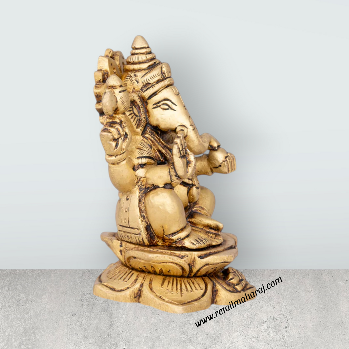 Ganesh Murti - 4.5 x 2.5 Inches | Antique Brass Idol/ Vinayagar Statue/ Ganapati Idol for Pooja/ 710 Gms Approx - Retail Maharaj