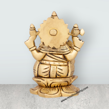 Ganesh Murti - 4.5 x 2.5 Inches | Antique Brass Idol/ Vinayagar Statue/ Ganapati Idol for Pooja/ 710 Gms Approx - Retail Maharaj