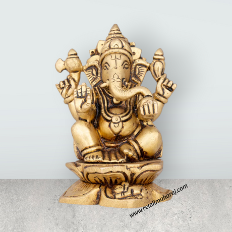 Ganesh Murti - 4.5 x 2.5 Inches | Antique Brass Idol/ Vinayagar Statue/ Ganapati Idol for Pooja/ 710 Gms Approx - Retail Maharaj