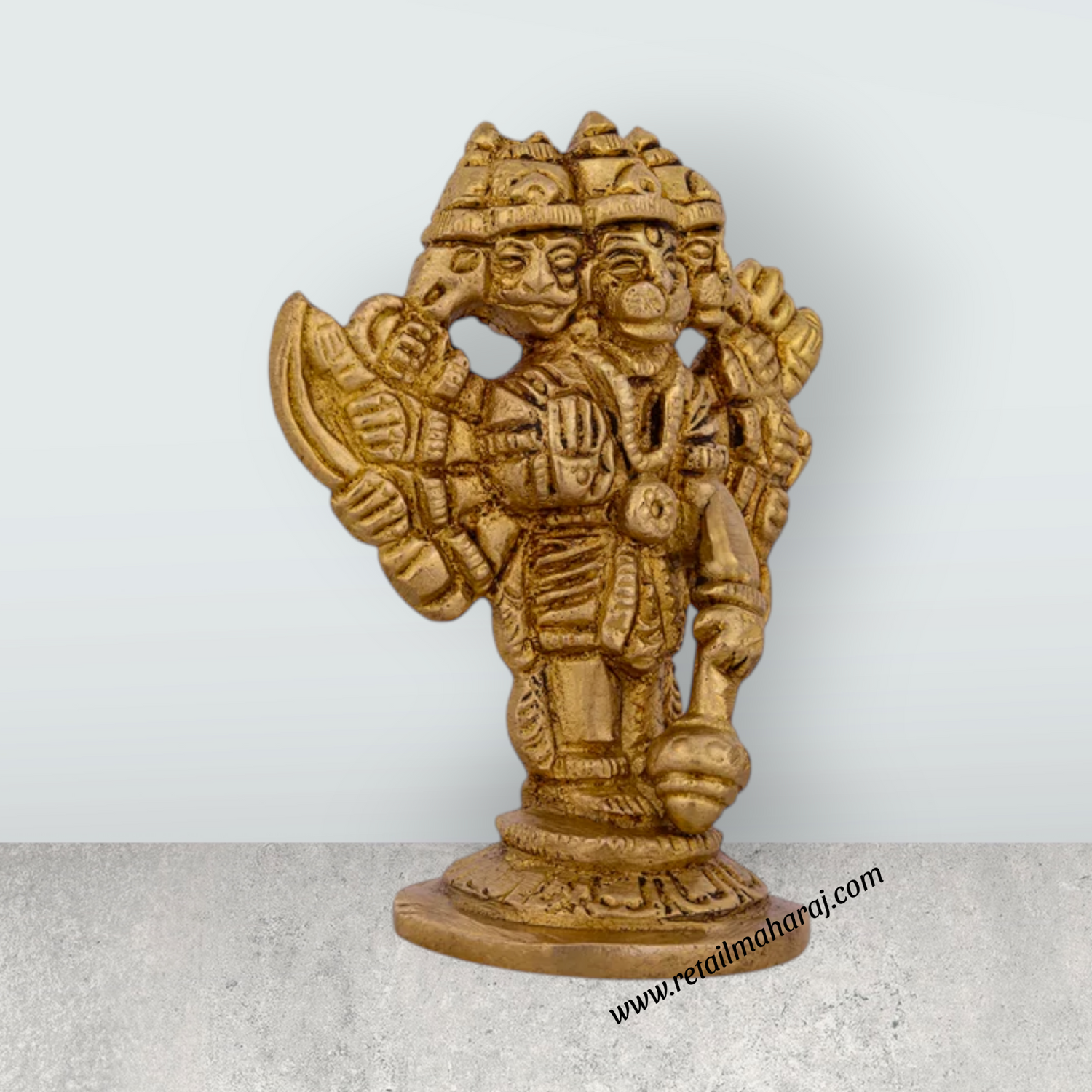 Panchmukhi Hanuman Murti - 3 X 2.5 Inches | Antique Brass Idol/ Standing 5 Face Anjaneya Statue For Worship - Retail Maharaj