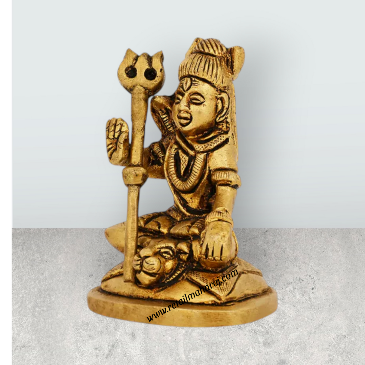 Shiva Statue Sitting On Base - 3 x 2 Inches | Brass Statue / Antique Finish Shiv Murti for Pooja - Retail Maharaj