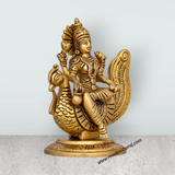 Gayatri Devi Sitting On Annam - 5.5 x 4.5 Inches | Antique Brass Idol/ Gayathri Devi for Pooja/ 1.200 Kgs Approx - Retail Maharaj