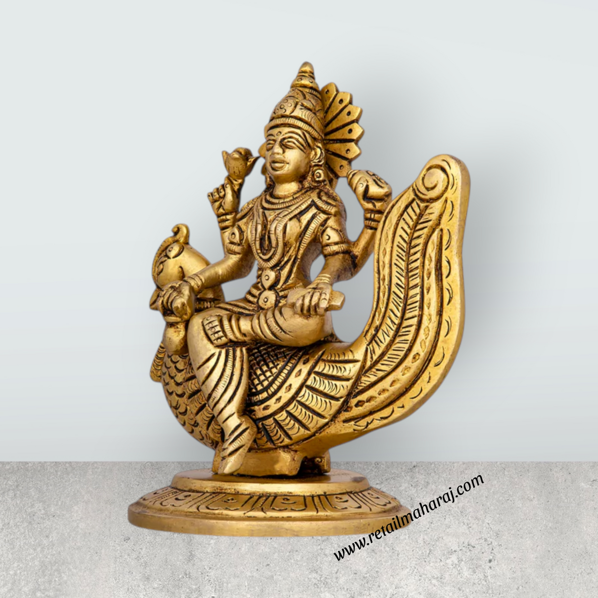 Gayatri Devi Sitting On Annam - 5.5 x 4.5 Inches | Antique Brass Idol/ Gayathri Devi for Pooja/ 1.200 Kgs Approx - Retail Maharaj