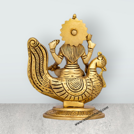 Gayatri Devi Sitting On Annam - 5.5 x 4.5 Inches | Antique Brass Idol/ Gayathri Devi for Pooja/ 1.200 Kgs Approx - Retail Maharaj