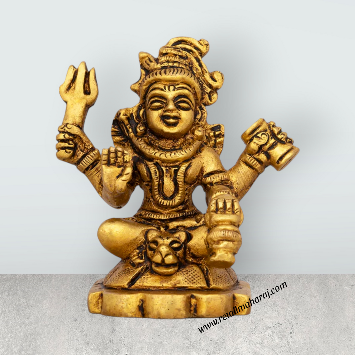 Shiva Statue With Base - 2.75 x 2 Inches | Antique Brass Idol/ Sitting Shiv Statue for Pooja/ 240 Gms Approx - Retail Maharaj