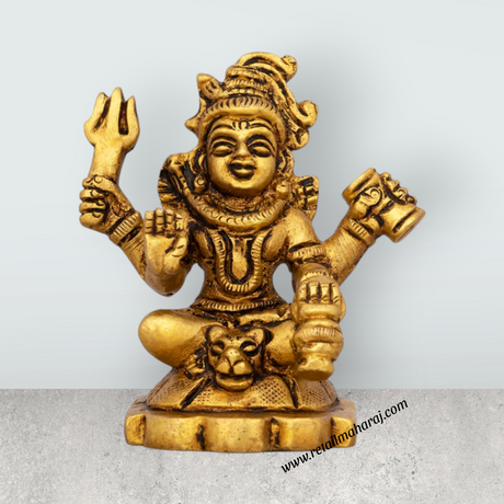 Shiva Statue With Base - 2.75 x 2 Inches | Antique Brass Idol/ Sitting Shiv Statue for Pooja/ 240 Gms Approx - Retail Maharaj