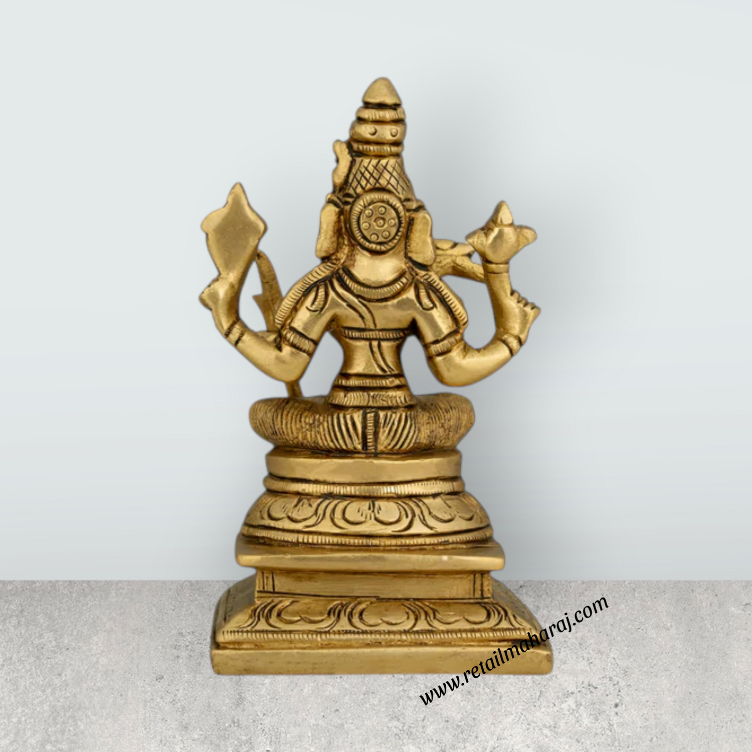 Kamakshi Idol With Base - 5 x 3 Inches | Antique Brass Idol/ Kamatchi Amman Statue for Pooja/ 920 Gms Approx - Retail Maharaj
