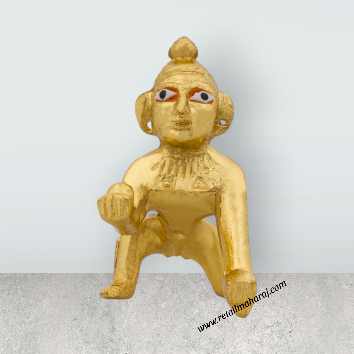 Crawling Krishna Idol - 2 x 1.5 Inches | Brass Idol/ Gold Polish Krishna Murti/ Krishna Statue for Pooja - Retail Maharaj