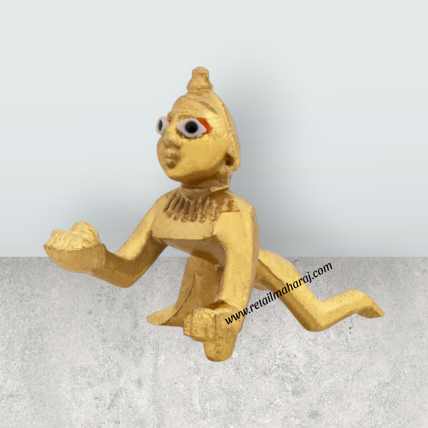 Crawling Krishna Idol - 1.5 x 1.5 Inches | Brass Krishna Murti/ Gold Polish Krishna Statue for Pooja
