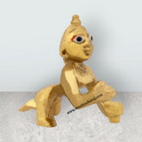 Crawling Krishna Idol - 1.5 x 1.5 Inches | Brass Krishna Murti/ Gold Polish Krishna Statue for Pooja