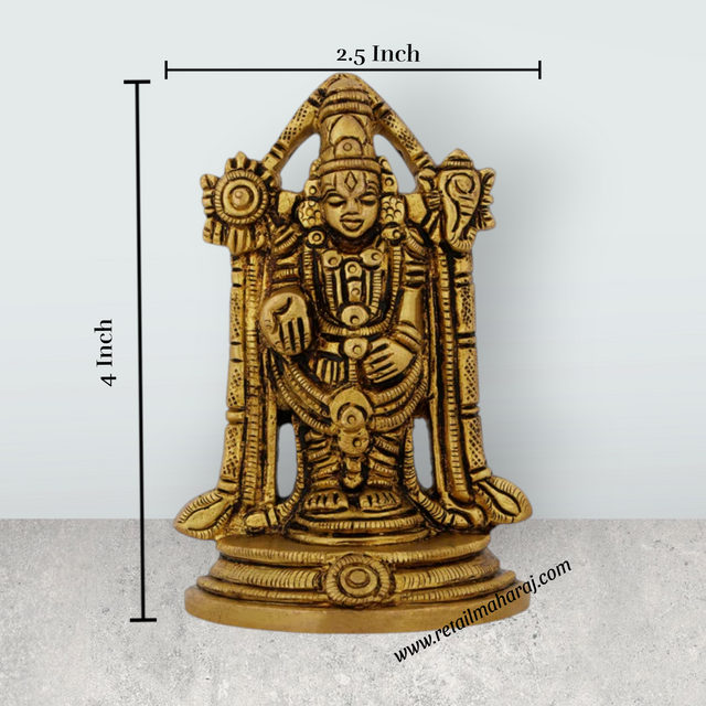Balaji Murti Standing On Base - 4 x 2.5 Inches | Antique Brass Idol/ Venkateswara Swamy Idol for Pooja - Retail Maharaj