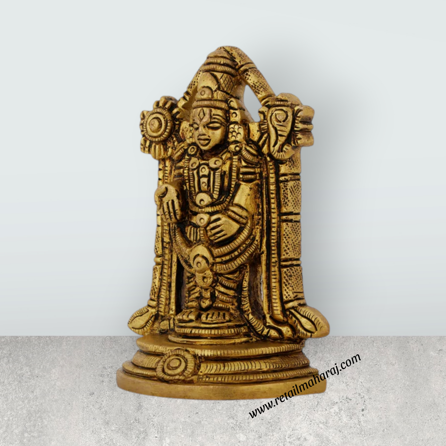 Balaji Murti Standing On Base - 4 x 2.5 Inches | Antique Brass Idol/ Venkateswara Swamy Idol for Pooja - Retail Maharaj