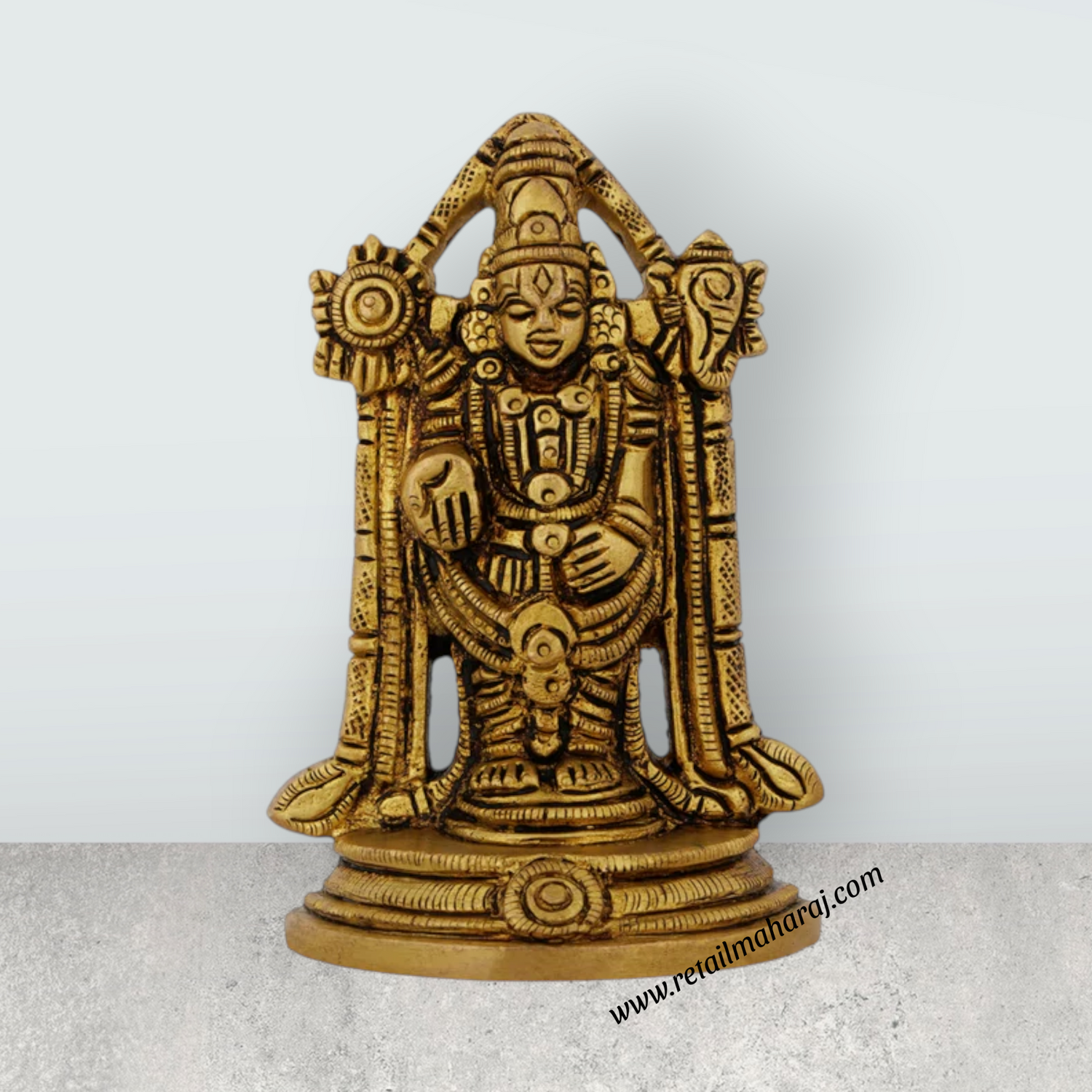 Balaji Murti Standing On Base - 4 x 2.5 Inches | Antique Brass Idol/ Venkateswara Swamy Idol for Pooja - Retail Maharaj
