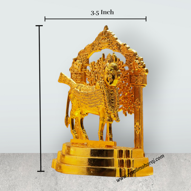 Kamadhenu Idol With Arch - 3.25 Inches | Brass Kamadhenu Statue/ Gold Polish Kamadhenu Cow Statue for Pooja - Retail Maharaj