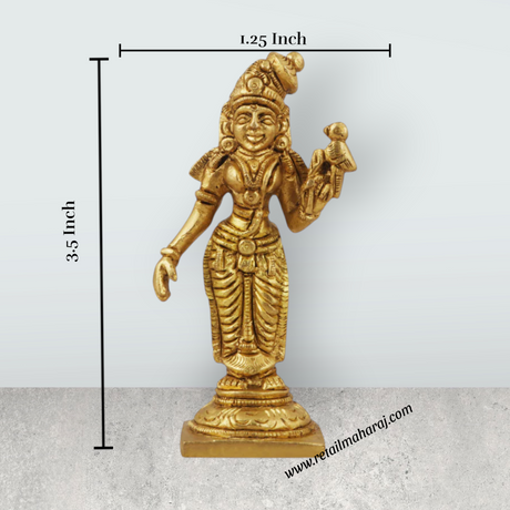 Meenakshi Amman Statue - 3.5 Inches | Meenakshi Brass Idol/ Antique Finish Meenakshi Statue for Pooja - Retail Maharaj