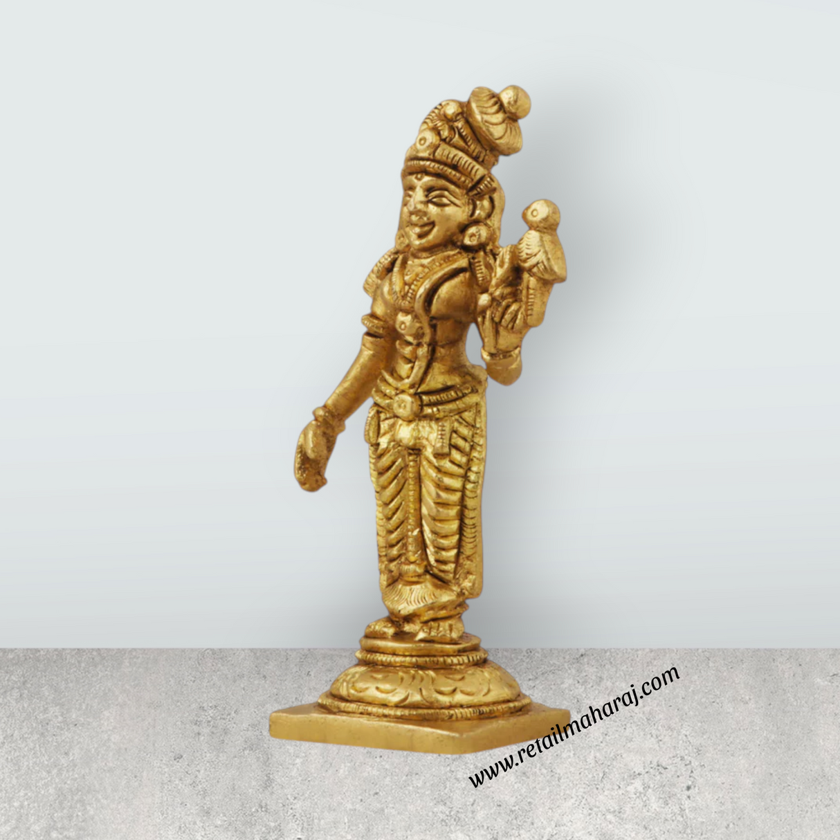 Meenakshi Amman Statue - 3.5 Inches | Meenakshi Brass Idol/ Antique Finish Meenakshi Statue for Pooja - Retail Maharaj