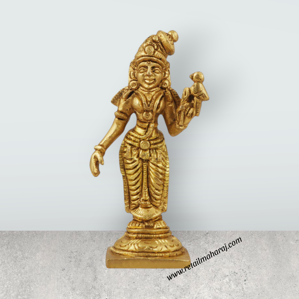 Meenakshi Amman Statue - 3.5 Inches | Meenakshi Brass Idol/ Antique Finish Meenakshi Statue for Pooja - Retail Maharaj