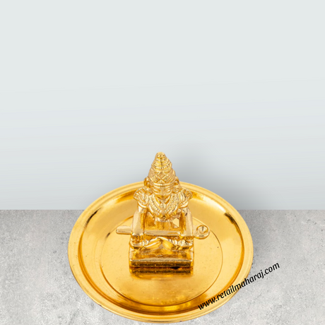 Annapurna Devi With Gold Polish Plate - 2 x 2.5 Inches | Metal Annapoorani Statue for Pooja/ 40 Gms Approx - Retail Maharaj