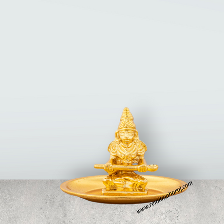 Annapurna Devi With Gold Polish Plate - 2 x 2.5 Inches | Metal Annapoorani Statue for Pooja/ 40 Gms Approx - Retail Maharaj