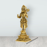 Anjaneya Statue Standing On Base - 7 x 2 Inches | Antique Brass Idol/ Ashirwad Hanuman Statue for Pooja