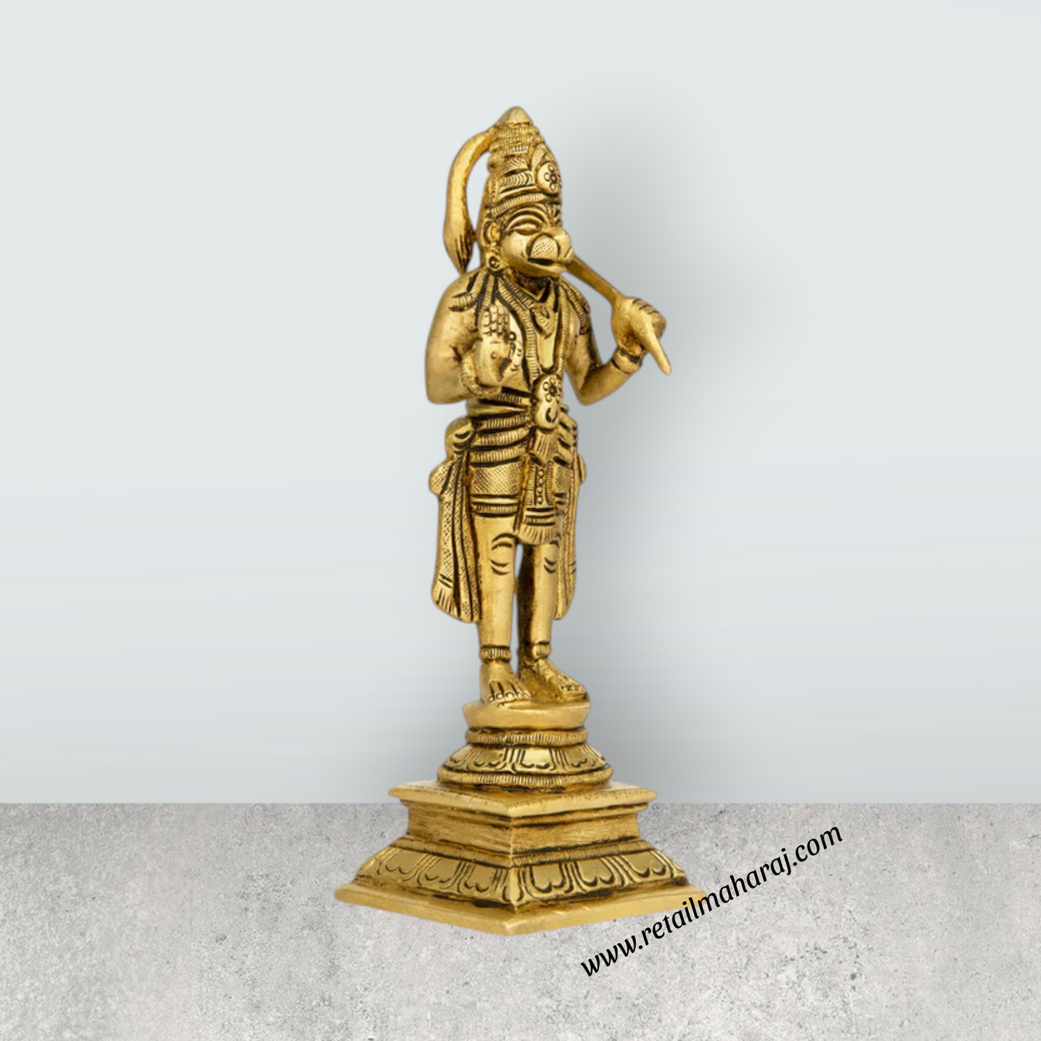 Anjaneya Statue Standing On Base - 7 x 2 Inches | Antique Brass Idol/ Ashirwad Hanuman Statue for Pooja