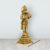 Anjaneya Statue Standing On Base - 7 x 2 Inches | Antique Brass Idol/ Ashirwad Hanuman Statue for Pooja