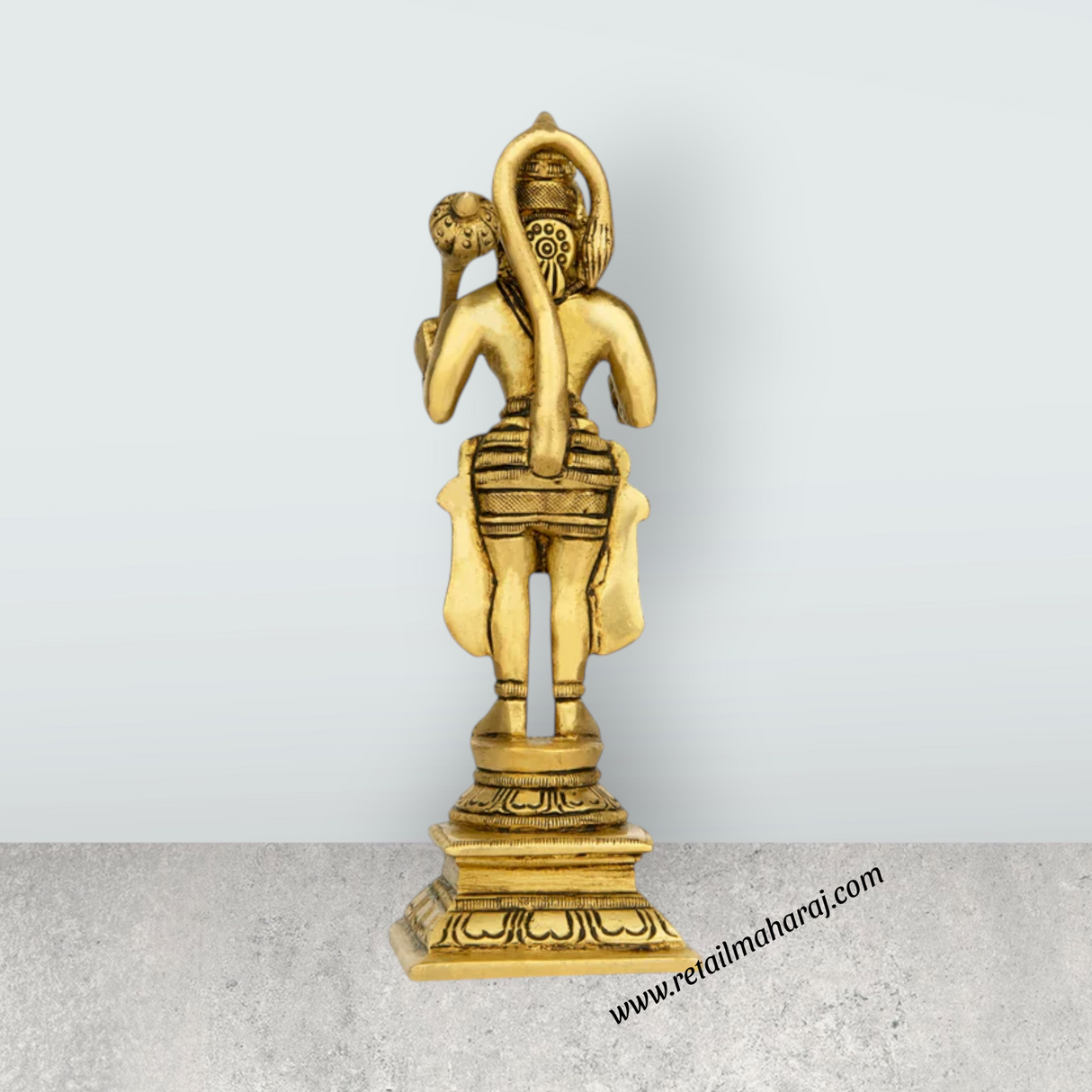 Anjaneya Statue Standing On Base - 7 x 2 Inches | Antique Brass Idol/ Ashirwad Hanuman Statue for Pooja