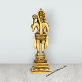 Anjaneya Statue Standing On Base - 7 x 2 Inches | Antique Brass Idol/ Ashirwad Hanuman Statue for Pooja