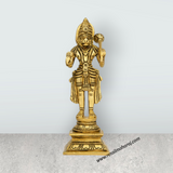 Anjaneya Statue Standing On Base - 7 x 2 Inches | Antique Brass Idol/ Ashirwad Hanuman Statue for Pooja