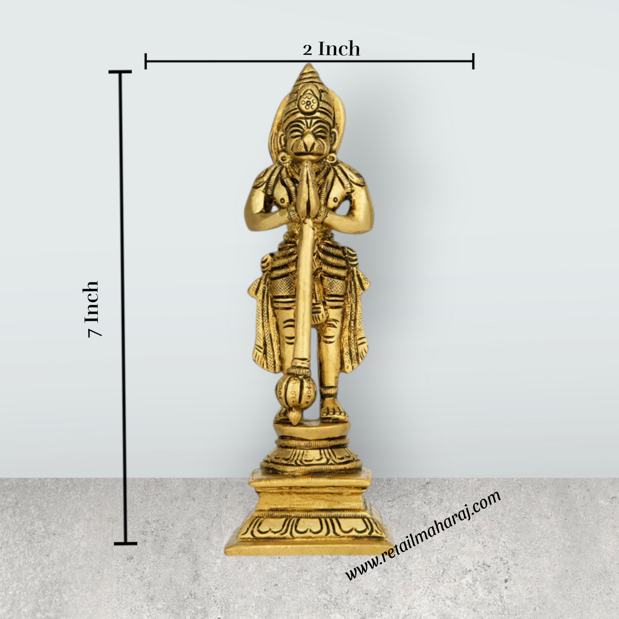 Anjaneya Statue Standing On Base - 7 x 2 Inches | Antique Brass Idol/ Hanuman Statue for Pooja