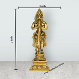 Anjaneya Statue Standing On Base - 7 x 2 Inches | Antique Brass Idol/ Hanuman Statue for Pooja