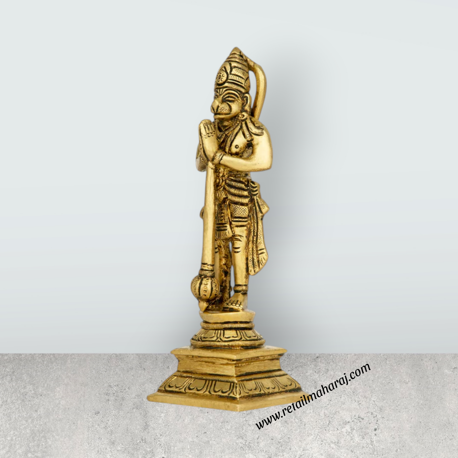 Anjaneya Statue Standing On Base - 7 x 2 Inches | Antique Brass Idol/ Hanuman Statue for Pooja