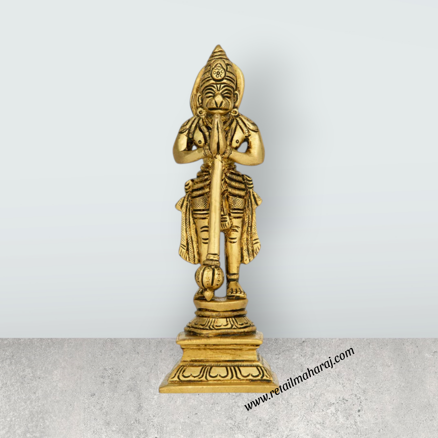 Anjaneya Statue Standing On Base - 7 x 2 Inches | Antique Brass Idol/ Hanuman Statue for Pooja