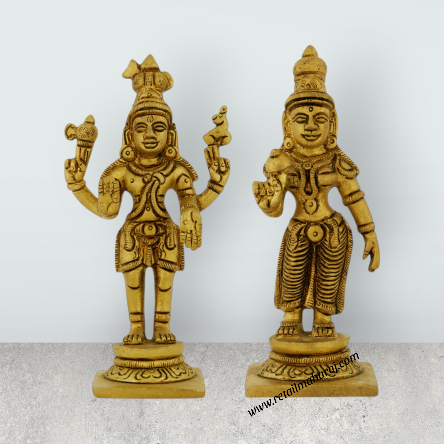Shiv Parivar Murti Standing On Base Pair - 4 x 2 Inches | Antique Brass Idol/ Shiva Parvati Murti for Pooja - Retail Maharaj