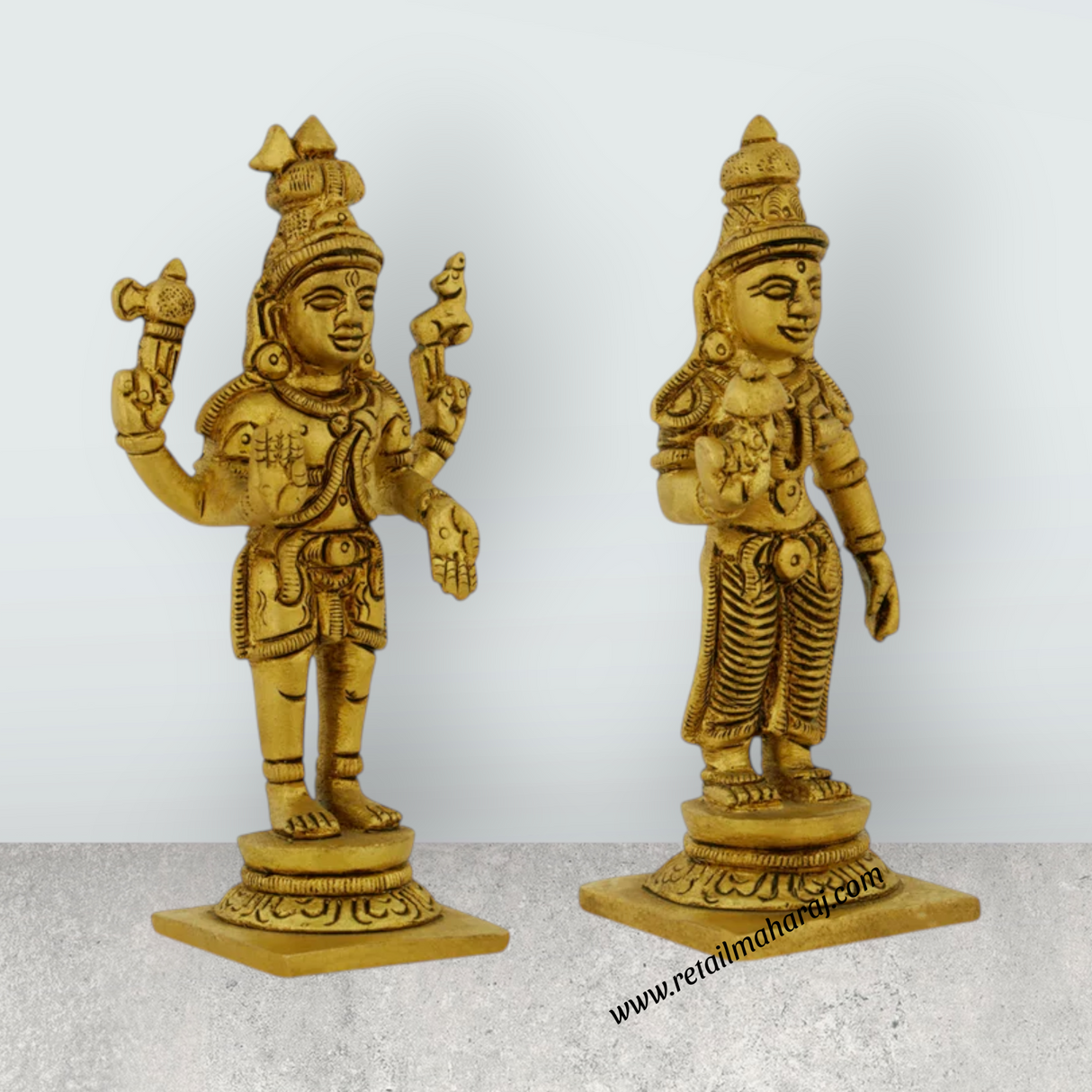 Shiv Parivar Murti Standing On Base Pair - 4 x 2 Inches | Antique Brass Idol/ Shiva Parvati Murti for Pooja - Retail Maharaj