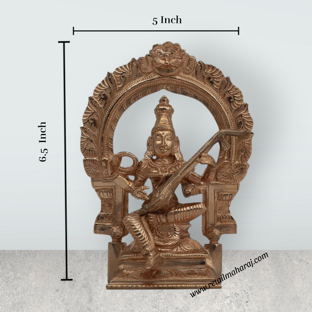 Saraswati Murti - 6 Inches | Panchaloha Idol/ Saraswati Idol/ Saraswati Mata Murti for Pooja - Retail Maharaj