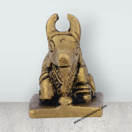 Nandi Statue - 1.25 x 1 Inches | Antique Brass Idol/ Nandi Murti for Pooja/ 60 Gms Approx - Retail Maharaj