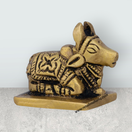 Nandi Statue - 1.25 x 1 Inches | Antique Brass Idol/ Nandi Murti for Pooja/ 60 Gms Approx - Retail Maharaj