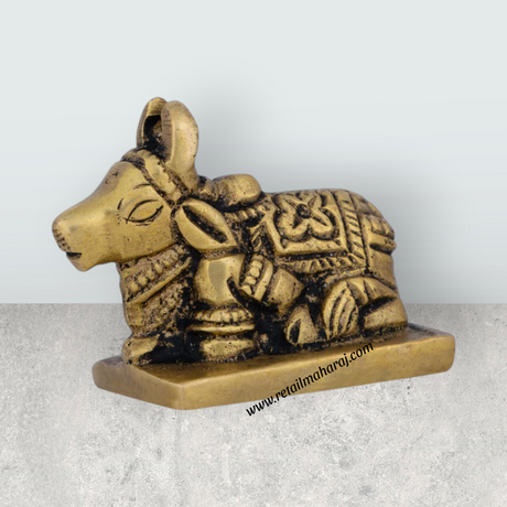 Nandi Statue - 1.25 x 1 Inches | Antique Brass Idol/ Nandi Murti for Pooja/ 60 Gms Approx - Retail Maharaj