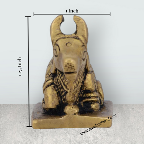 Nandi Statue - 1.25 x 1 Inches | Antique Brass Idol/ Nandi Murti for Pooja/ 60 Gms Approx - Retail Maharaj