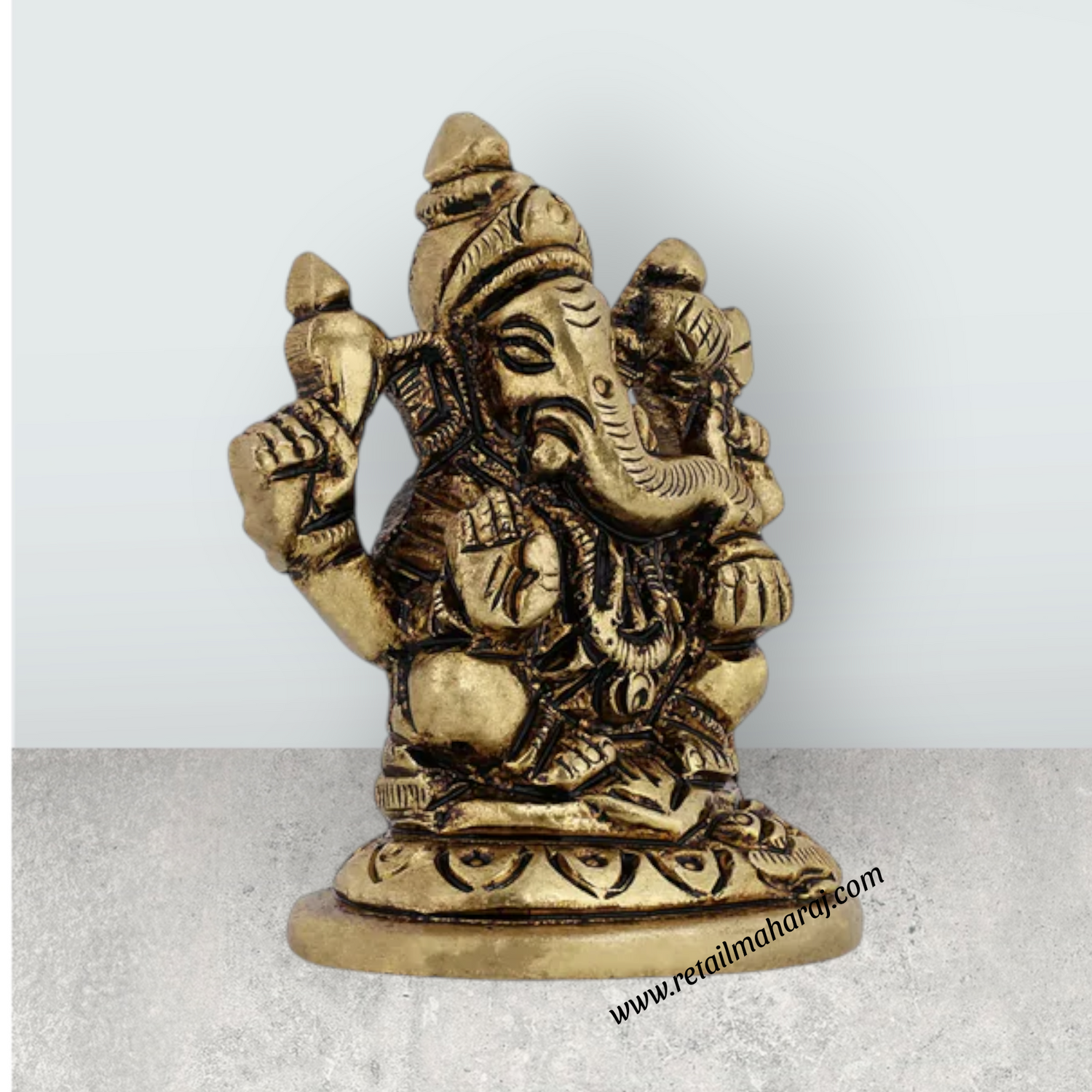 Ganesh Murti Sitting On Base - 2 x 1.5 Inches | Antique Brass Idol / Ganpati Murti For Home Pooja - Retail Maharaj