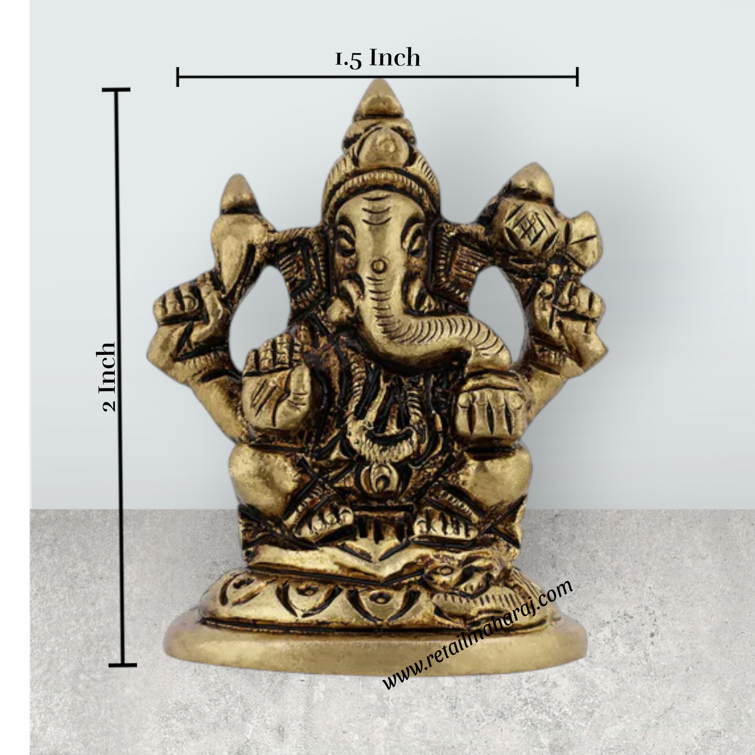 Ganesh Murti Sitting On Base - 2 x 1.5 Inches | Antique Brass Idol / Ganpati Murti For Home Pooja - Retail Maharaj