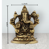 Ganesh Murti Sitting On Base - 2 x 1.5 Inches | Antique Brass Idol / Ganpati Murti For Home Pooja - Retail Maharaj