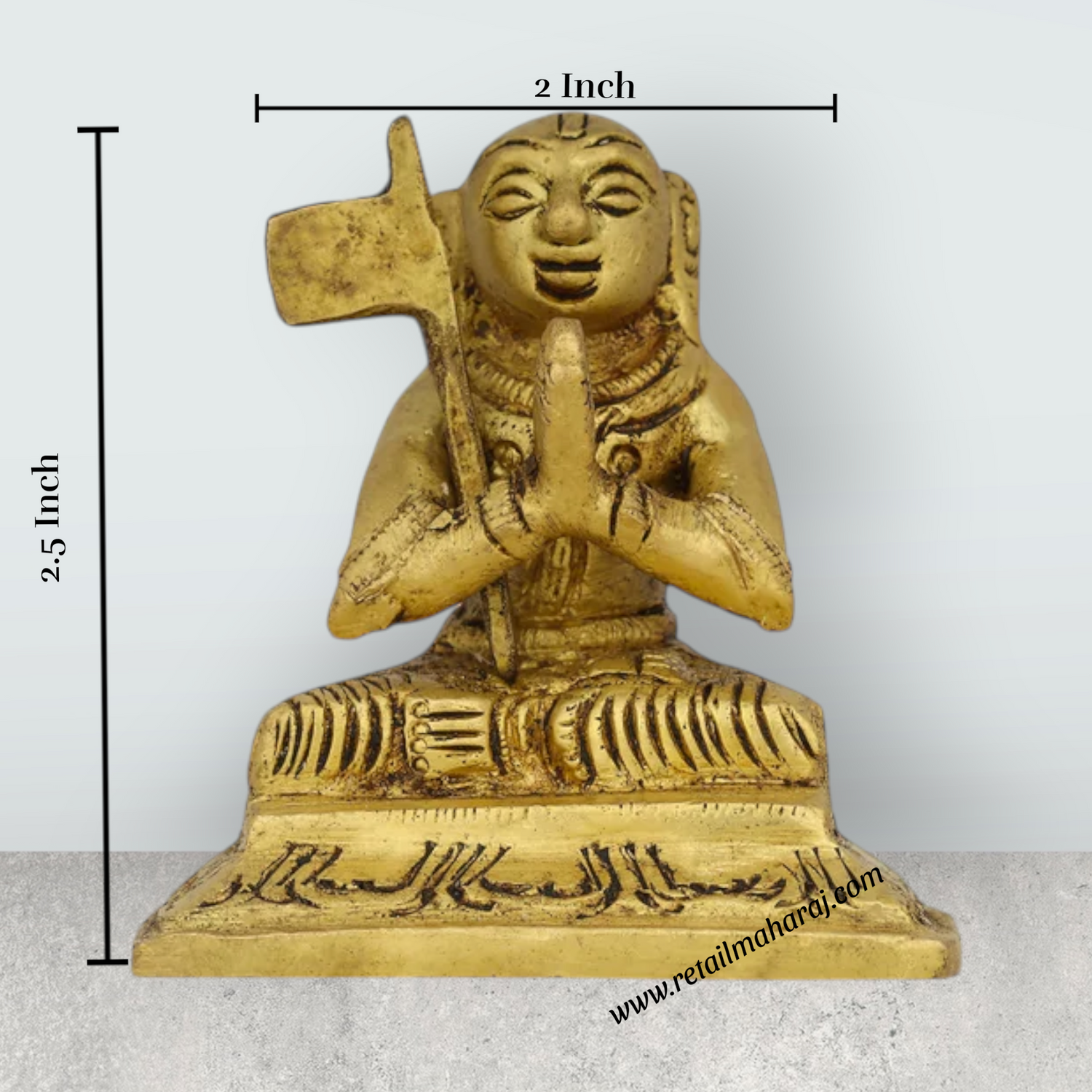 Ramanujar Statue Sitting On Base - 2.5 x 2 Inches | Antique Brass Idol/ Ramanujar Idol for Pooja