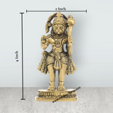 Anjaneya Statue Standing On Base – 4 X 2 Inches | Antique Brass Idol / Hanuman Statue for Pooja and Worship - Retail Maharaj