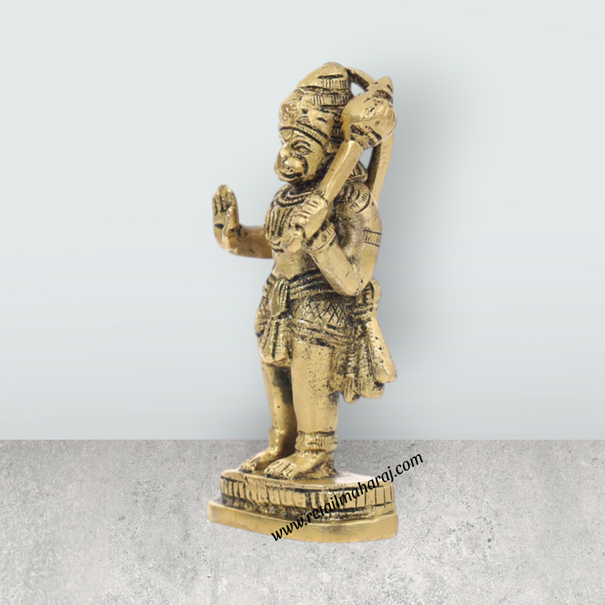 Anjaneya Statue Standing On Base – 4 X 2 Inches | Antique Brass Idol / Hanuman Statue for Pooja and Worship - Retail Maharaj