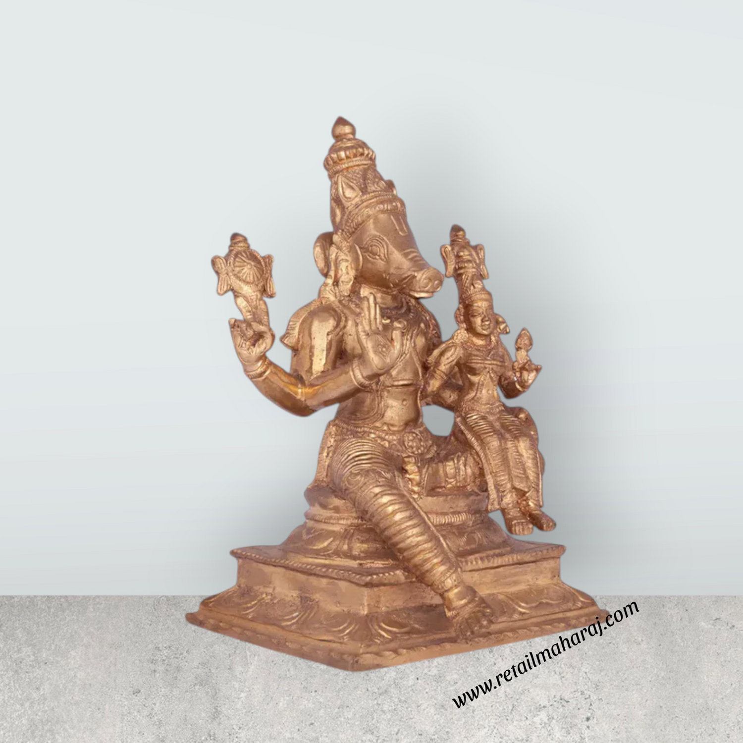 Lakshmi Varahar Sitting Murti - 9 x 6.5 Inches | Panchaloha Idol/ Laxmi Varahar Idol for Pooja - Retail Maharaj