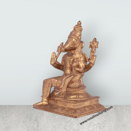 Lakshmi Varahar Sitting Murti - 9 x 6.5 Inches | Panchaloha Idol/ Laxmi Varahar Idol for Pooja - Retail Maharaj