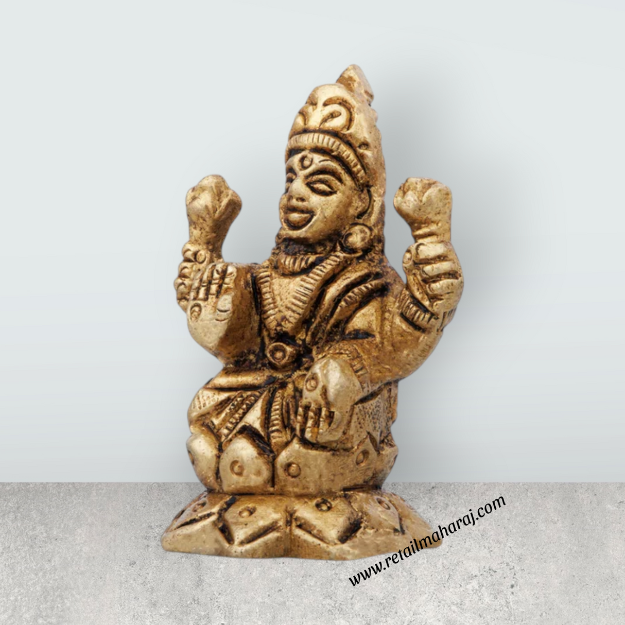 Lakshmi Idol - 2 x 1.5 Inches | Antique Brass Idol/ Lakshmi Murti/ Laxmi Idol for Pooja/ 95 Gms Approx